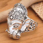 Men's sterling silver cocktail ring, 'Ganapati' - Men's Sterling Silver Ganesha Cocktail Ring from Bali