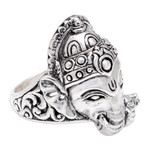 Men's sterling silver cocktail ring, 'Ganapati' - Men's Sterling Silver Ganesha Cocktail Ring from Bali