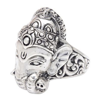Men's sterling silver cocktail ring, 'Ganapati' - Men's Sterling Silver Ganesha Cocktail Ring from Bali