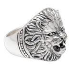 Sterling silver cocktail ring, 'Wild God' - Sterling Silver Cocktail Ring with Embossed Lion Detail