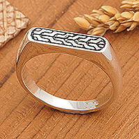 Men's sterling silver band ring, 'Gallant Hopes' - Men's Sterling Silver Band Ring with Geometric Details
