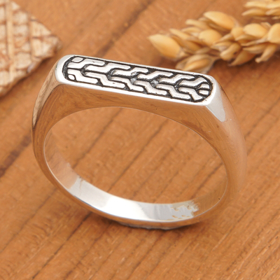 Men's sterling silver band ring, 'Gallant Hopes' - Men's Sterling Silver Band Ring with Geometric Details