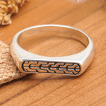 Men's sterling silver band ring, 'Gallant Hopes' - Men's Sterling Silver Band Ring with Geometric Details