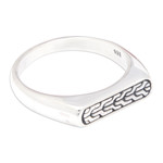 Men's sterling silver band ring, 'Gallant Hopes' - Men's Sterling Silver Band Ring with Geometric Details