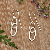 Sterling silver dangle earrings, 'Balance Life' - Brushed-Satin Modern Sterling Silver Dangle Earrings