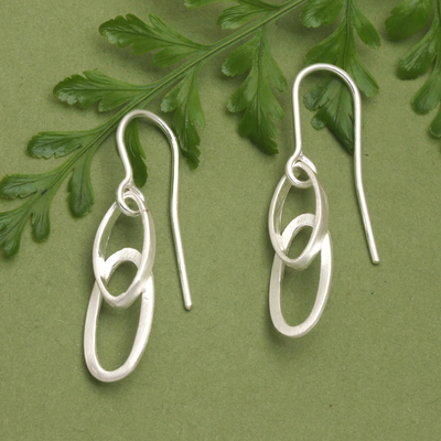 Sterling silver dangle earrings, 'Balance Life' - Brushed-Satin Modern Sterling Silver Dangle Earrings