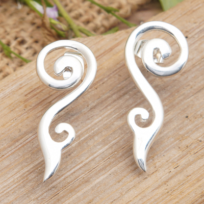 Sterling silver drop earrings, 'Gianyar Flames' - Balinese Sterling Silver Drop Earrings in a Polished Finish