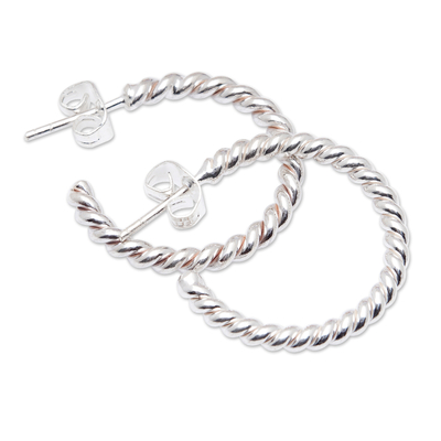 Sterling silver half-hoop earrings, 'Rope Nimbus' - Polished Rope-Shaped Sterling Silver Half-Hoop Earrings