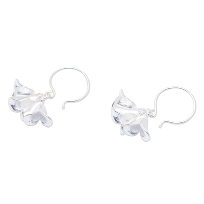Sterling silver half-hoop earrings, 'Dangling Blossoms' - Floral Sterling Silver Half-Hoop Earrings from Bali