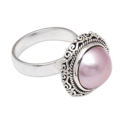 Cultured pearl cocktail ring, 'Pink Moonlight' - Traditional Pink Cultured Pearl Cocktail Ring from Bali