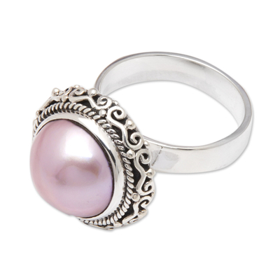 Cultured pearl cocktail ring, 'Pink Moonlight' - Traditional Pink Cultured Pearl Cocktail Ring from Bali