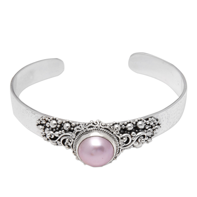 Cultured pearl cuff bracelet, 'Pink Moonlight' - Traditional Pink Cultured Pearl Cuff Bracelet from Bali