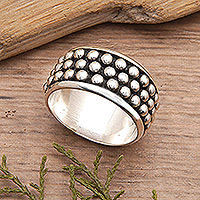 Men's sterling silver band ring, 'Hero's Dots'