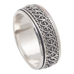 Men's sterling silver spinner ring, 'Twists and Fate' - Men's Polished Traditional Sterling Silver Spinner Ring