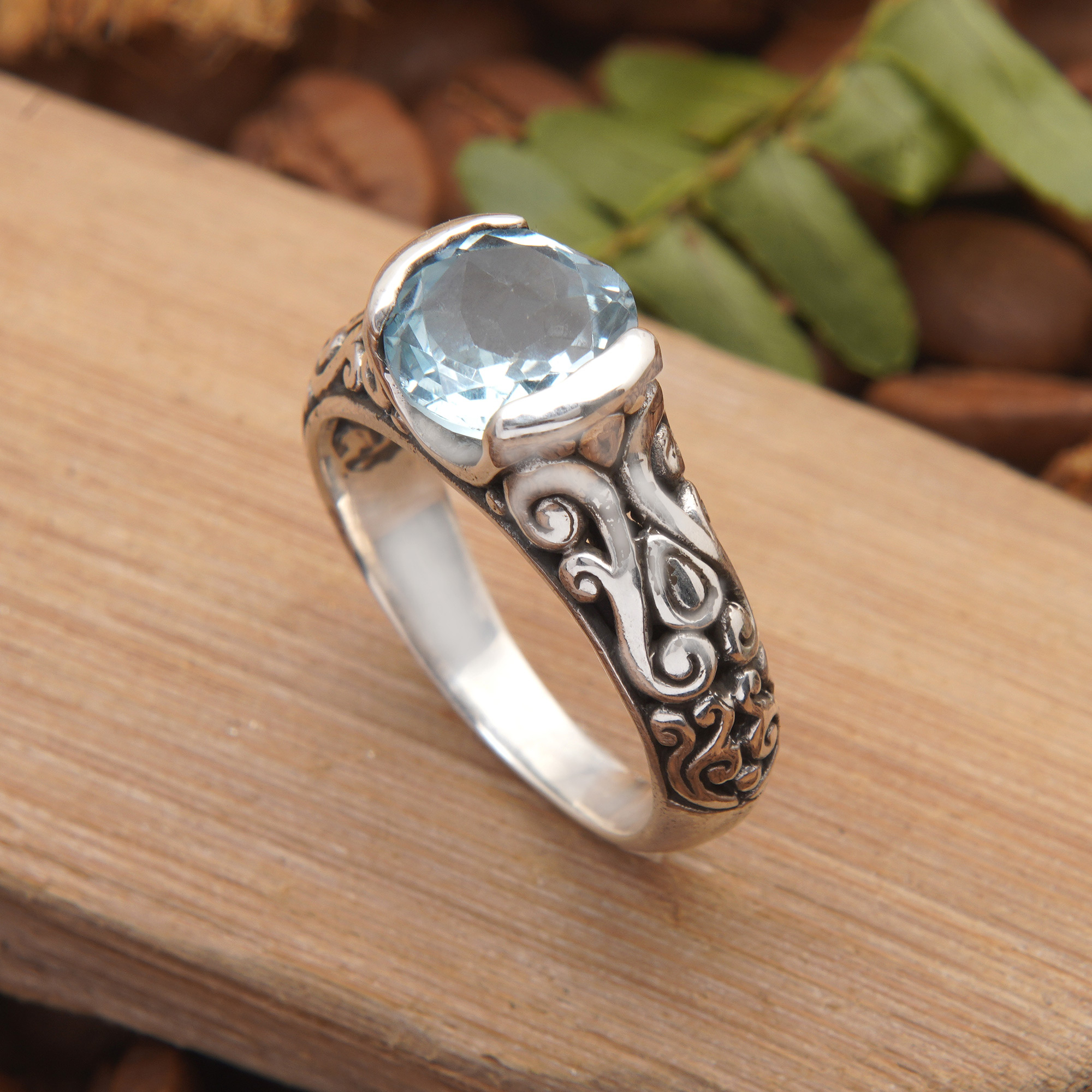 Sterling Silver Single Stone Ring with 2.5 Carat Blue Topaz - Azure Vine  Embrace | NOVICA