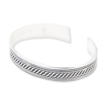 Men's sterling silver cuff bracelet, 'Warrior's Prime' - Men's Polished Traditional Sterling Silver Cuff Bracelet