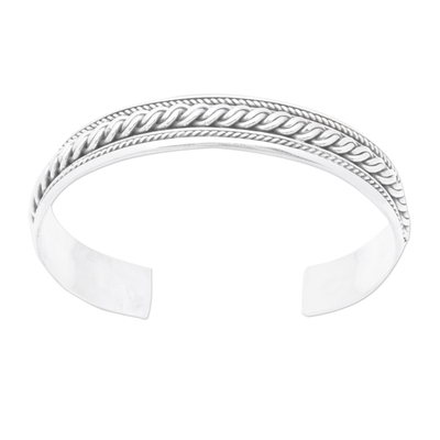 Sterling silver cuff bracelet, 'Eden Braids' - Braid-Patterned Classic Sterling Silver Cuff Bracelet