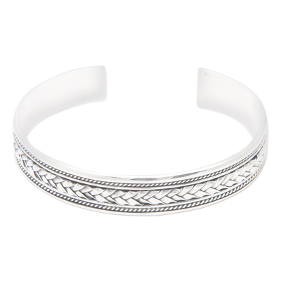 Manschettenarmband aus Sterlingsilber für Herren - Klassisches Herren-Manschettenarmband aus Sterlingsilber mit Zopfmuster