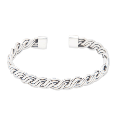 Sterling silver cuff bracelet, 'Majestic Destinies' - Traditional Braid-Shaped Sterling Silver Cuff Bracelet