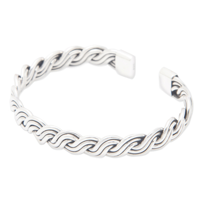 Sterling silver cuff bracelet, 'Majestic Destinies' - Traditional Braid-Shaped Sterling Silver Cuff Bracelet