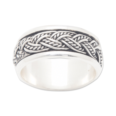 Sterling silver meditation ring, 'Defying Gravity' - Traditional Braid-Patterned Sterling Silver Meditation Ring