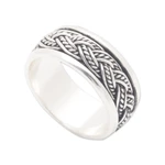 Sterling silver meditation ring, 'Defying Gravity' - Traditional Braid-Patterned Sterling Silver Meditation Ring