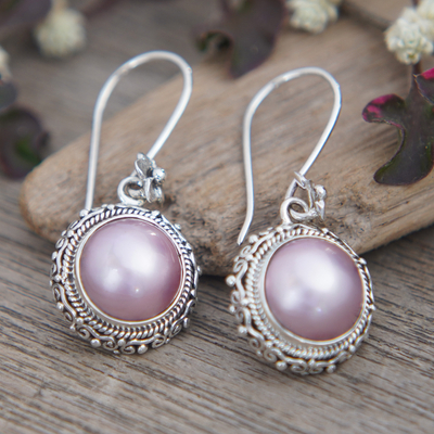 Pendientes colgantes de perlas mabe cultivadas - Pendientes Colgantes de Plata 925 con Perlas Mabe Cultivadas Rosas