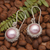 Cultured mabe pearl dangle earrings, 'Moon Shade' - 925 Silver Dangle Earrings with Pink Cultured Mabe Pearls (image 2b) thumbail