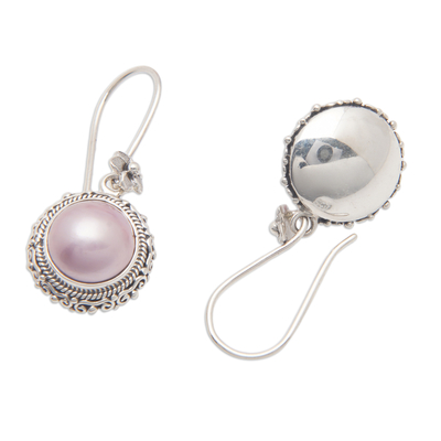 Cultured mabe pearl dangle earrings, 'Moon Shade' - 925 Silver Dangle Earrings with Pink Cultured Mabe Pearls
