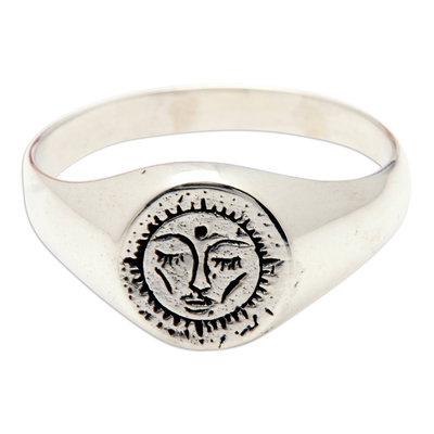 Sterling silver domed ring, 'Serene as the Moon' - Moon-Themed Polished Sterling Silver Domed Ring from Bali