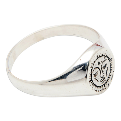 Sterling silver domed ring, 'Serene as the Moon' - Moon-Themed Polished Sterling Silver Domed Ring from Bali