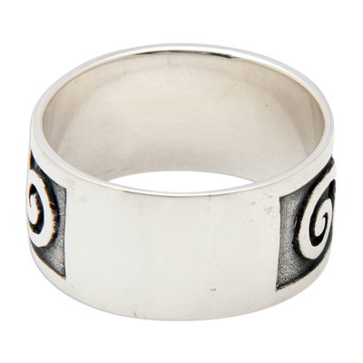 Men's sterling silver band ring, 'Galant Joy' - Men's Sterling Silver Band Ring in a Combination Finish