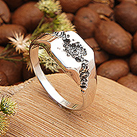 Men's sterling silver band ring, 'Sea Traces' - Men's Sterling Silver Band Ring in a Combination Finish