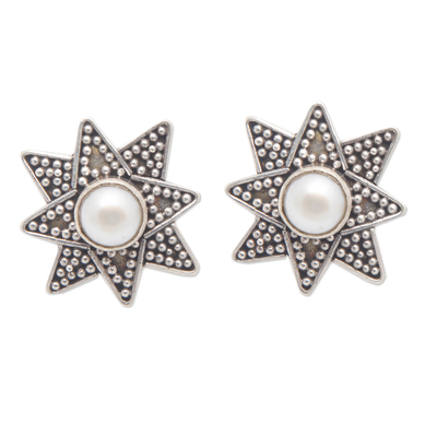 Aretes de perlas cultivadas - Pendientes de botón de estrella de plata de ley con perlas cultivadas