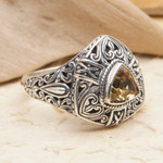 Citrine cocktail ring, 'Beauty in Yellow' - Sterling Silver Triangular Cocktail Ring with Citrine Stone