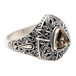 Citrine cocktail ring, 'Beauty in Yellow' - Sterling Silver Triangular Cocktail Ring with Citrine Stone