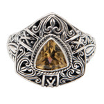 Citrine cocktail ring, 'Beauty in Yellow' - Sterling Silver Triangular Cocktail Ring with Citrine Stone