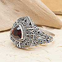 Garnet cocktail ring, 'Beauty in Red' - Sterling Silver Triangular Cocktail Ring with Garnet Stone