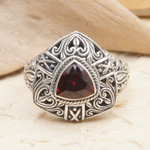 Garnet cocktail ring, 'Beauty in Red' - Sterling Silver Triangular Cocktail Ring with Garnet Stone