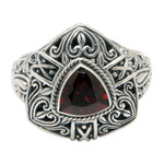 Garnet cocktail ring, 'Beauty in Red' - Sterling Silver Triangular Cocktail Ring with Garnet Stone