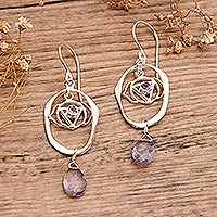Amethyst dangle earrings, 'Purple Crown Chakra' - Chakra Themed Sterling Silver and Amethyst Dangle Earrings