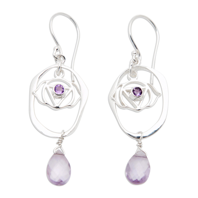 Amethyst dangle earrings, 'Purple Crown Chakra' - Chakra Themed Sterling Silver and Amethyst Dangle Earrings