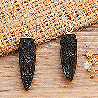 Horn dangle earrings, 'Night Owls'