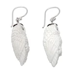 Hand-carved dangle earrings, 'Angelical Owl' - Hand-Carved Owl Dangle Earrings with Silver Hooks from Bali