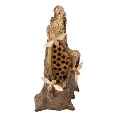 Wood sculpture, 'Bee Family' - Bee-Themed Jempinis and Benalu Wood Sculpture from Bali