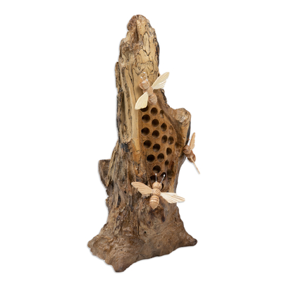 Wood sculpture, 'Bee Family' - Bee-Themed Jempinis and Benalu Wood Sculpture from Bali