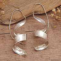 Sterling silver drop earrings, 'Divine Curls' - High Polished Curled Sterling Silver Drop Earrings from Bali