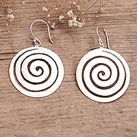 Sterling silver dangle earrings, 'Hypnotic Lollipop' - High Polished Spiral Round Sterling Silver Dangle Earrings