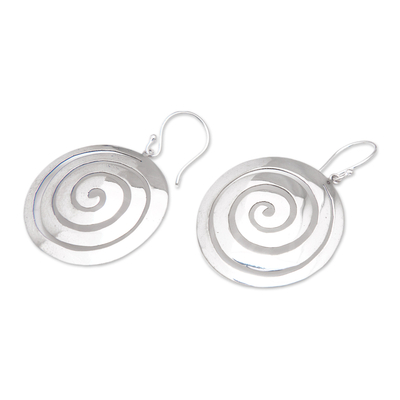 Sterling silver dangle earrings, 'Hypnotic Lollipop' - High Polished Spiral Round Sterling Silver Dangle Earrings