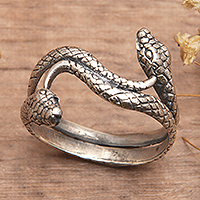 Sterling silver band ring, 'Regal Serpent' - Traditional Snake-Shaped Sterling Silver Band Ring from Bali